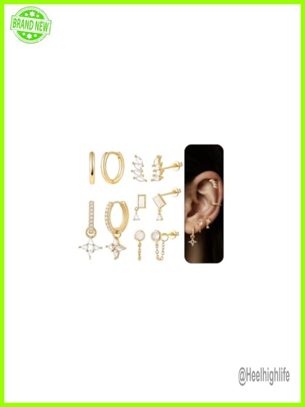 14K Gold Plated Hoop Stud Earring Set 5 Pairs Hypoallergenic Drop Dangle